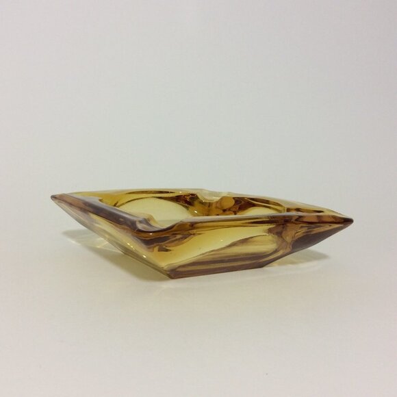 VINTAGE amber glass ashtray 6" square heavy - Picture 11 of 12